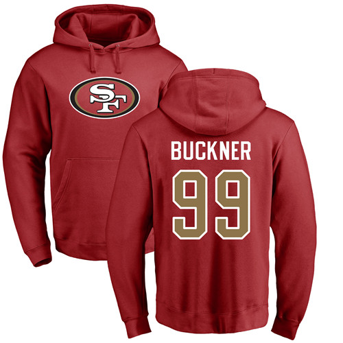 Men San Francisco 49ers Red DeForest Buckner Name and Number Logo #99 Pullover NFL Hoodie Sweatshirts->san francisco 49ers->NFL Jersey